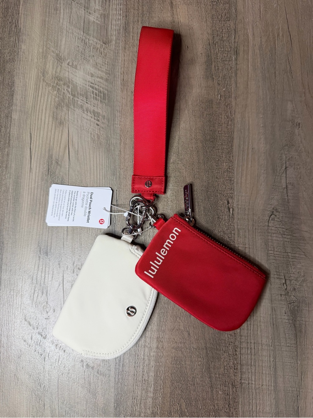 NWT Lululemon Dual Pouch Wristlet *Oxford red/light ivory*